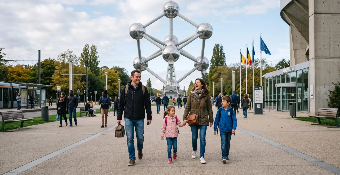 Famille près de l'Atomium lors d'une visite de Bruxelles